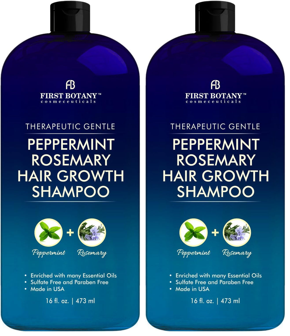 First Botany Peppermint Rosemary shampoo bottle front view for daily refreshment and hydration.