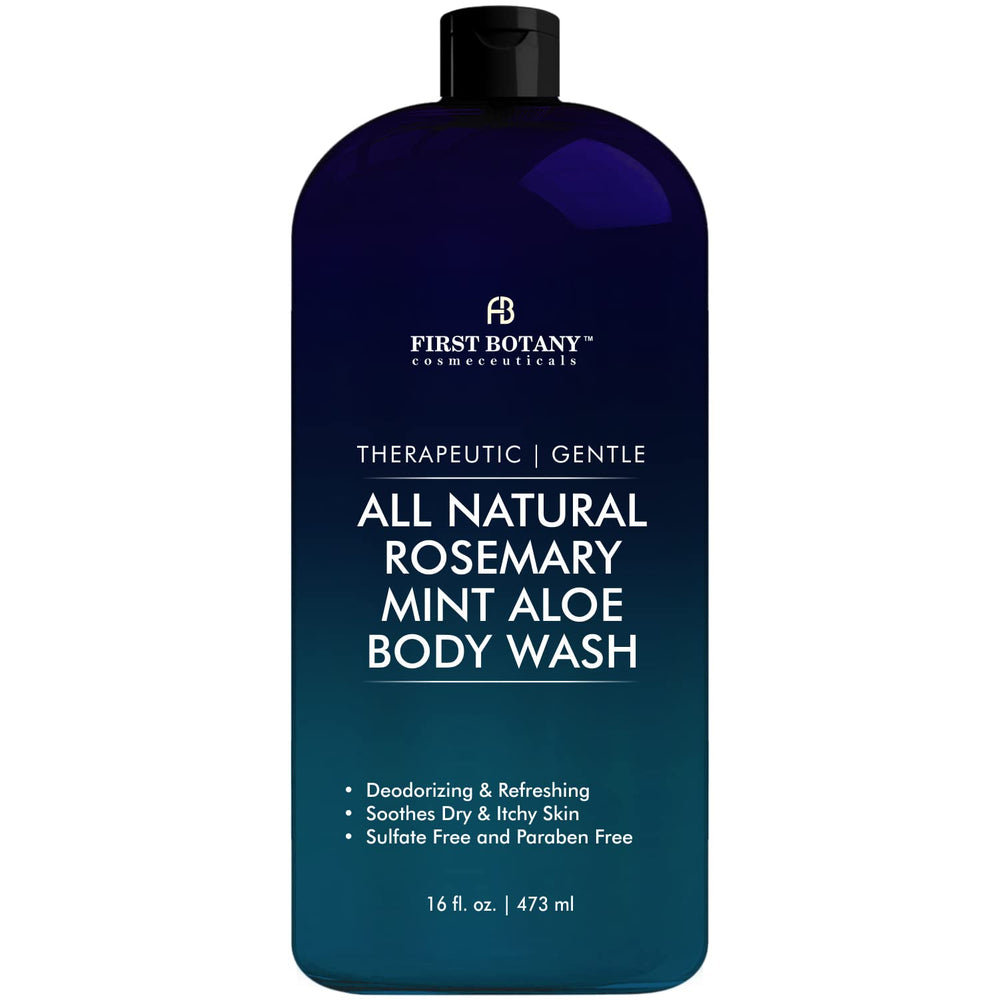 First Botany Rosemary Mint body wash bottle ready for daily cleansing.