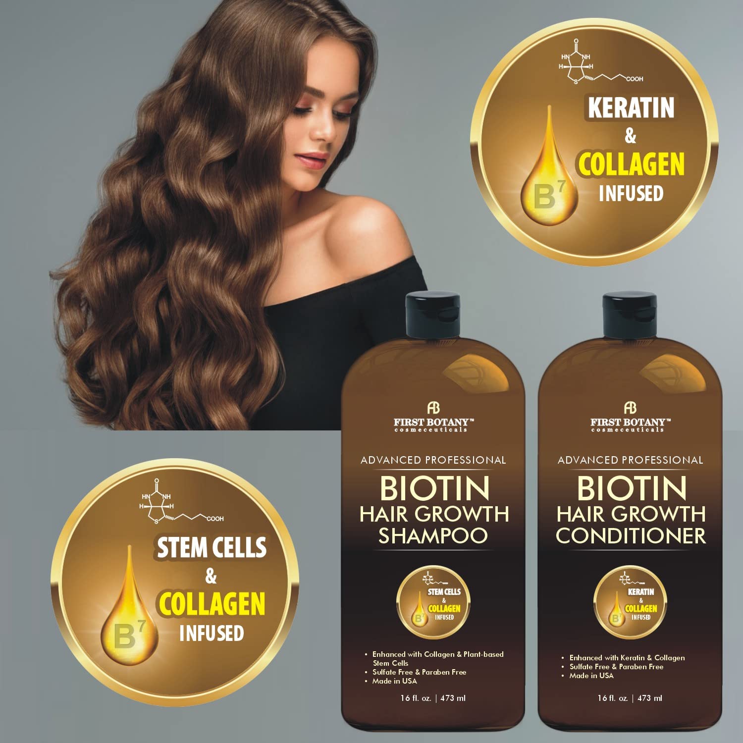 First Botany Rosemary Oil drop highlighting natural thickening support.