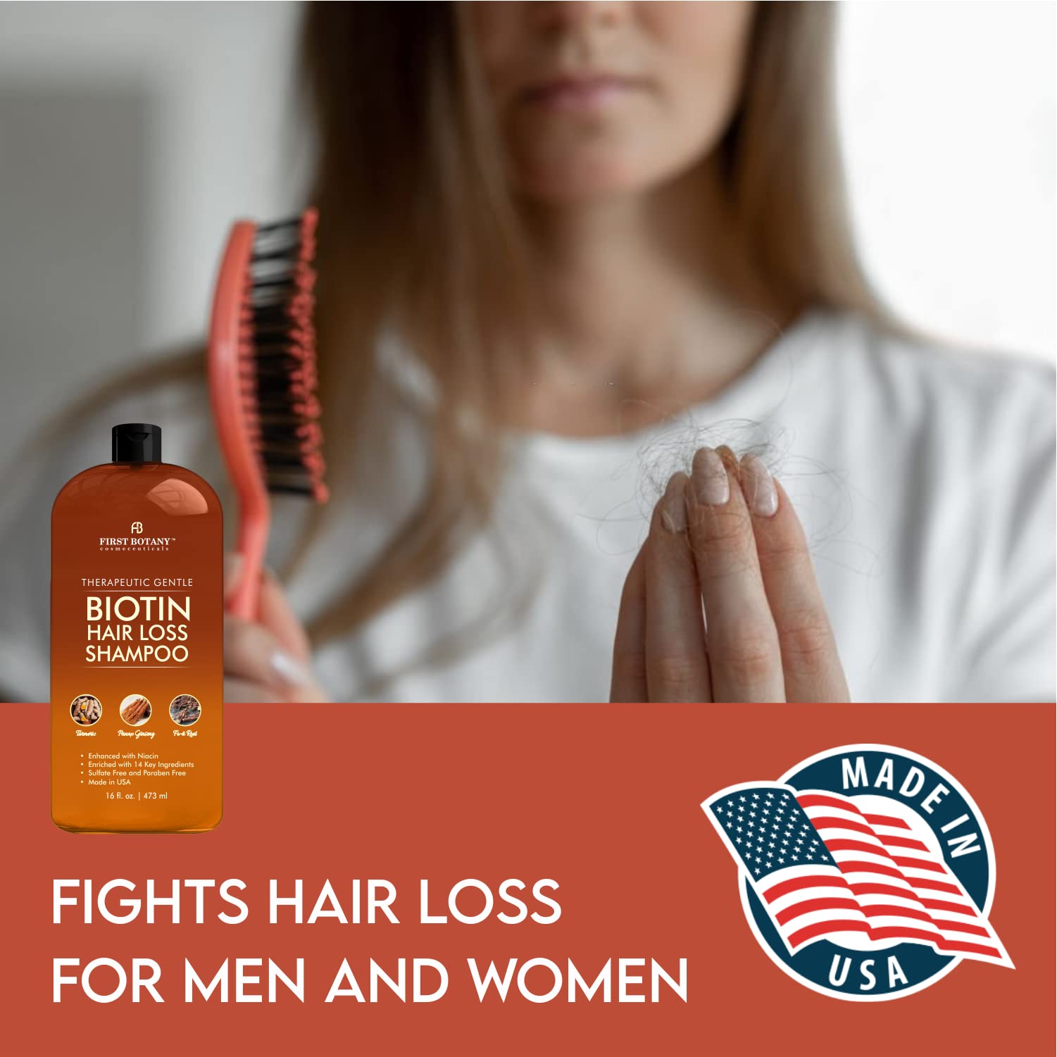 First Botany shampoo bottle with argan oil emphasizing natural shine and conditioning.