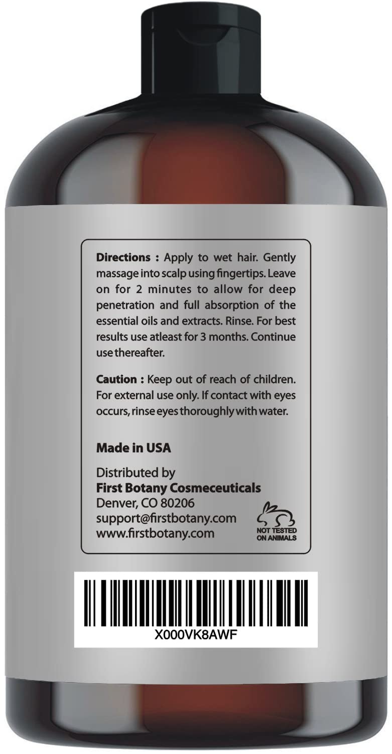 First Botany shampoo label highlighting DHT blockers for hair support