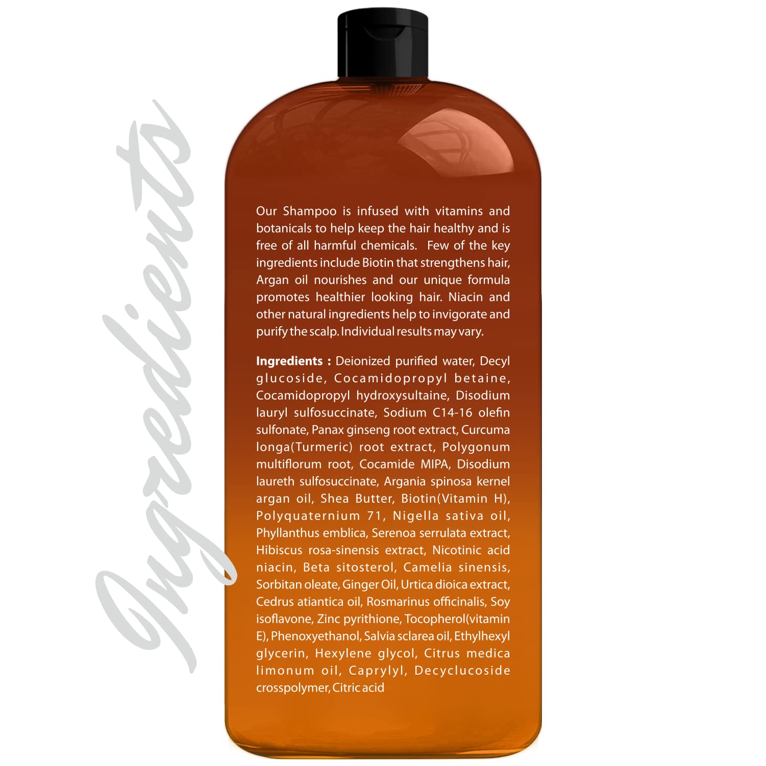 First Botany ingredients label close-up featuring biotin, nettle, and saw palmetto.