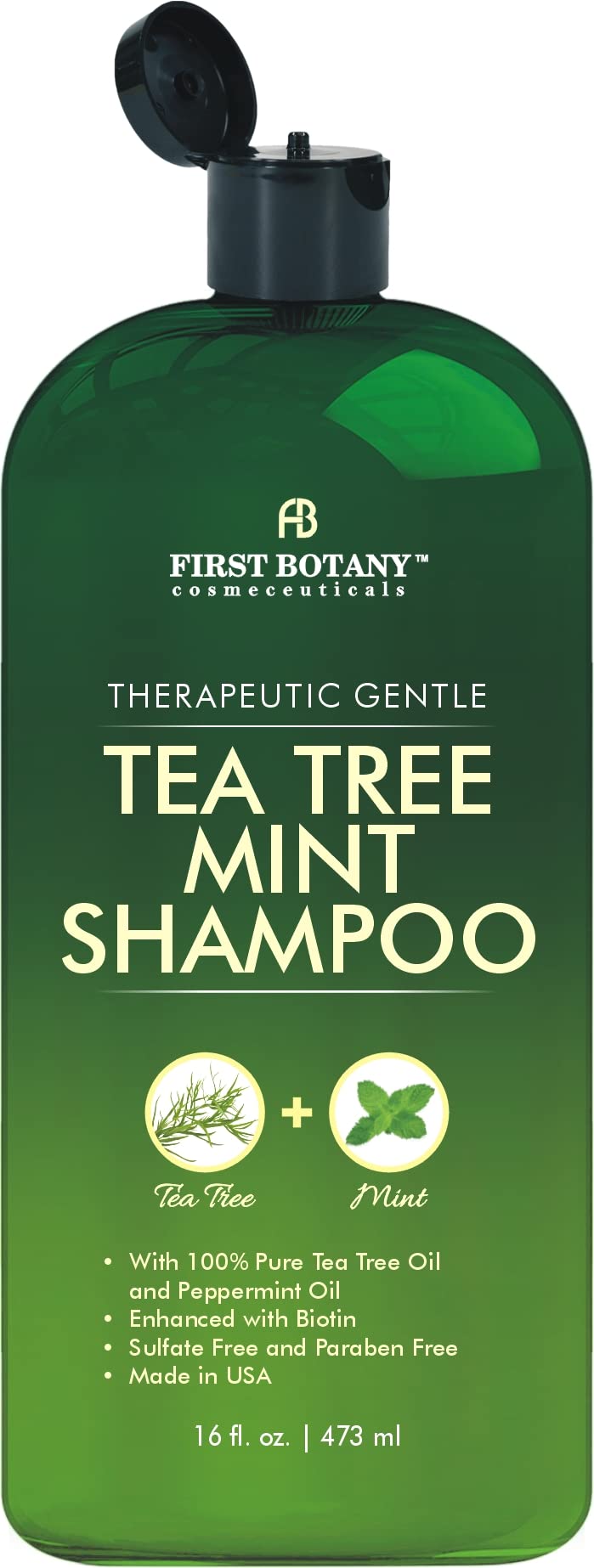 First Botany Tea Tree Oil Shampoo bottle front highlighting anti-dandruff cleansing.