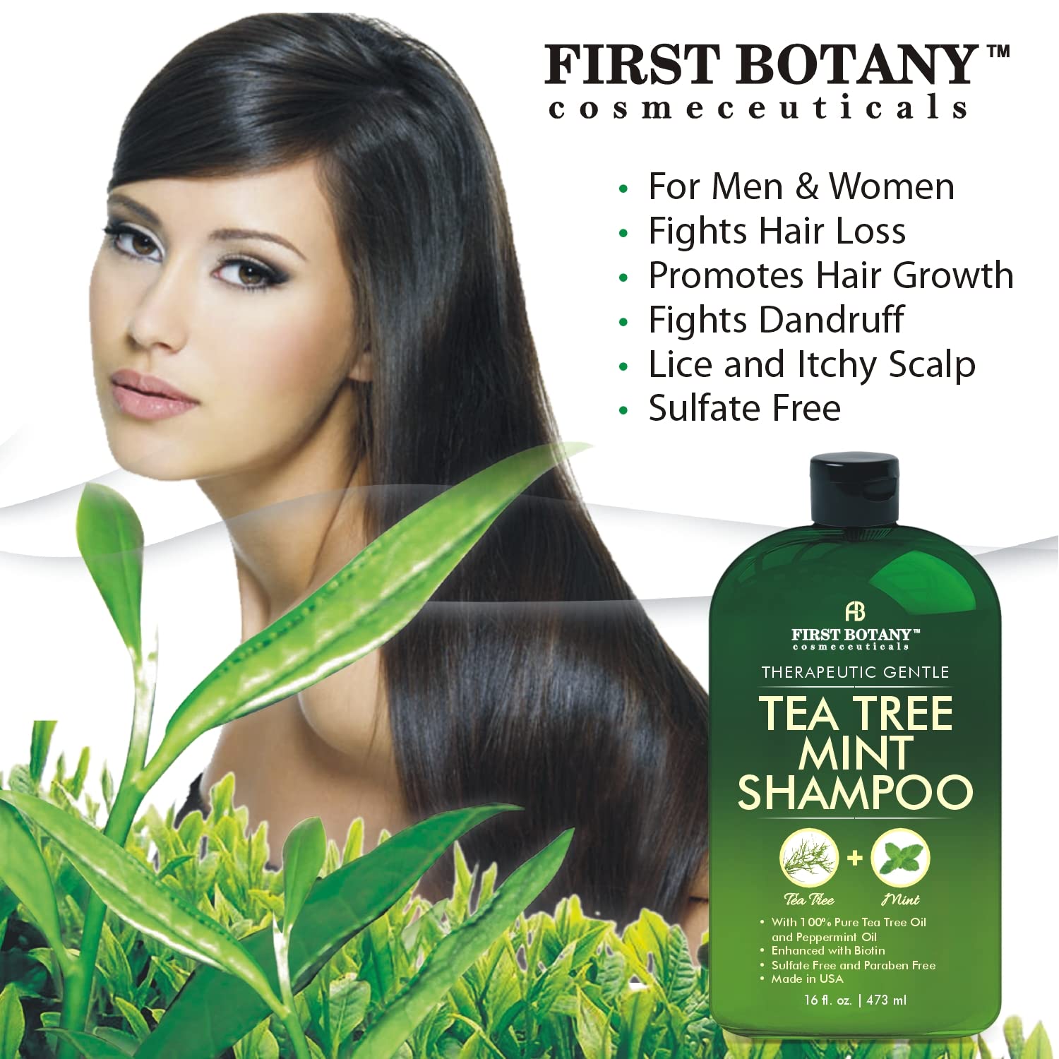 First Botany Tea Tree Oil Shampoo daily-use setup for refreshed, clean hair.