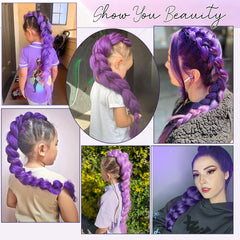 Firstcyh Hair pre-stretched purple braiding hair for easy installation.