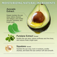 Firstfly avocado eye mask close-up reveals avocado extract for hydration.