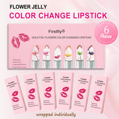 Firstfly jelly lipstick swatches on lips show temperature-responsive tint shifts.