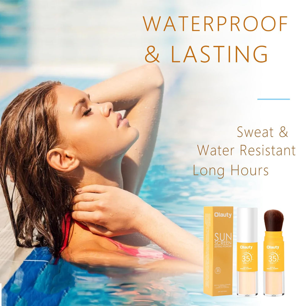 Firstfly SPF 35 powder on scalp reduces shine and sets hair with a fresh look.