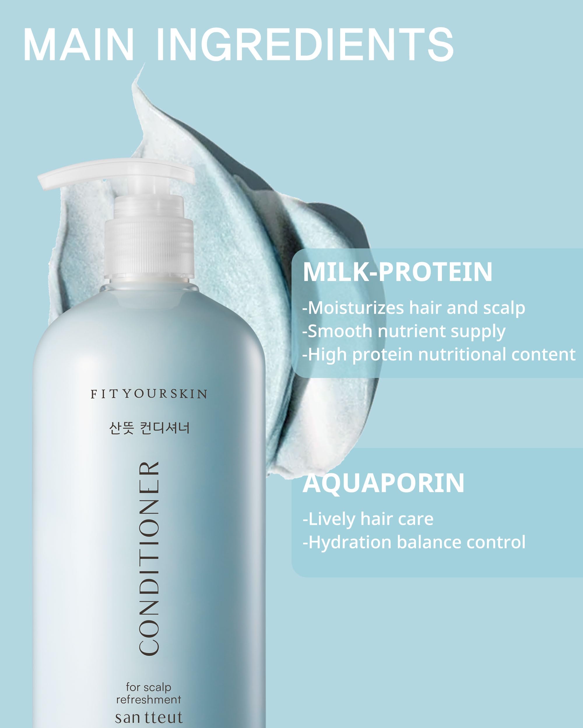 FIT YOUR SKIN SAN TTEUT cooling scalp conditioner applying to mid-lengths detangles without heaviness.