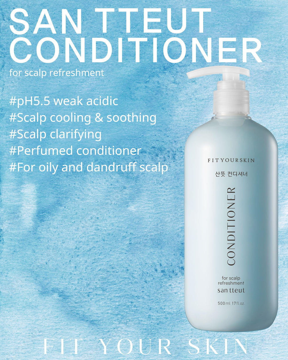 FIT YOUR SKIN SAN TTEUT cooling scalp conditioner front label highlights a triple mint formula.