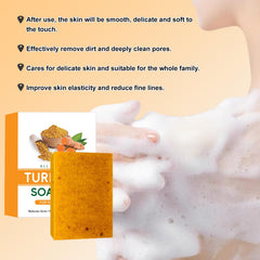 FITactic turmeric kojic soap close-up highlights a smooth texture for even-toned skin.