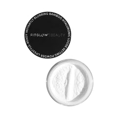 Fitglow Bamboo Hyaluronic Loose Setting Powder jar showing weightless translucent finish for shine control