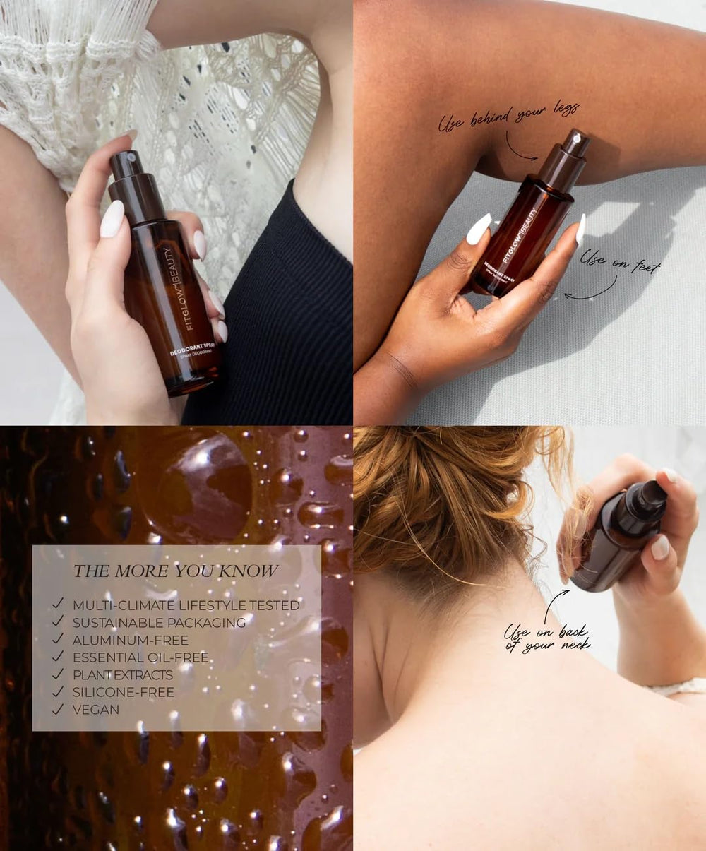 Close-up on applying FITGLOW spray illustrating fast-drying, non-staining finish.