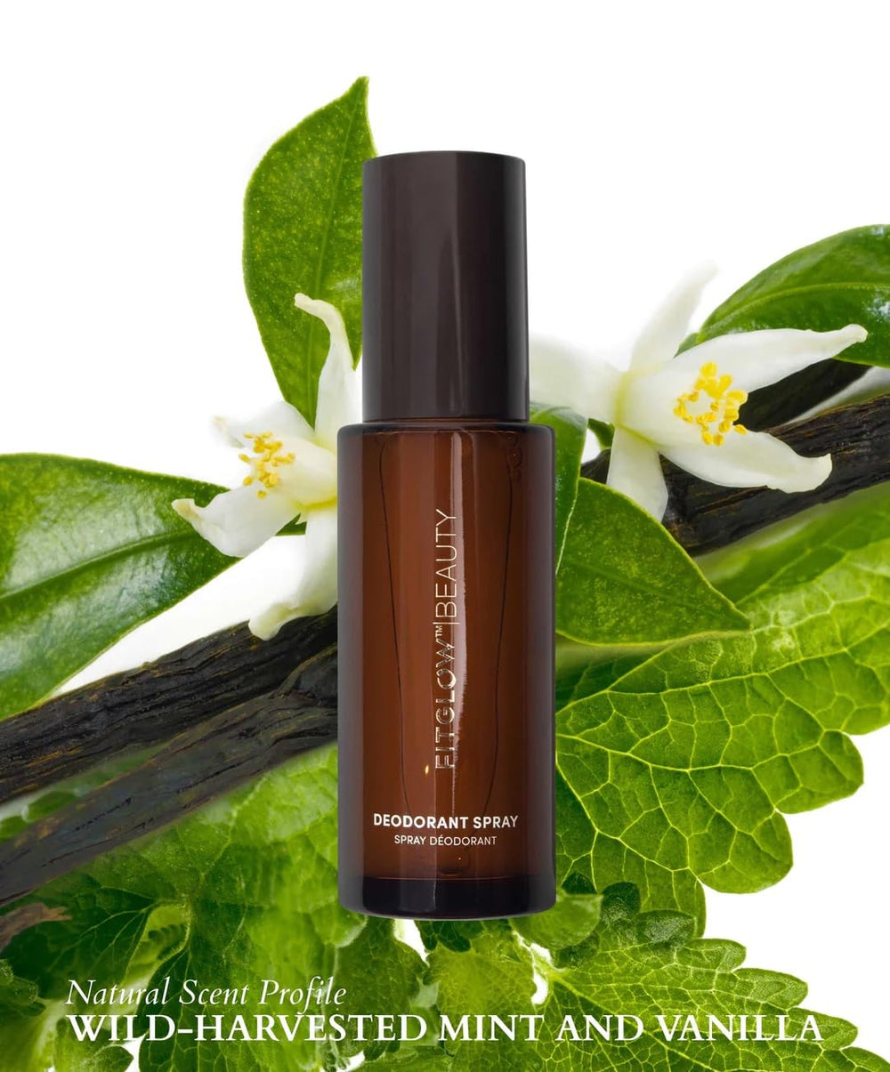 Close-up on FITGLOW spray ingredients featuring plant extracts for gentle odor control.