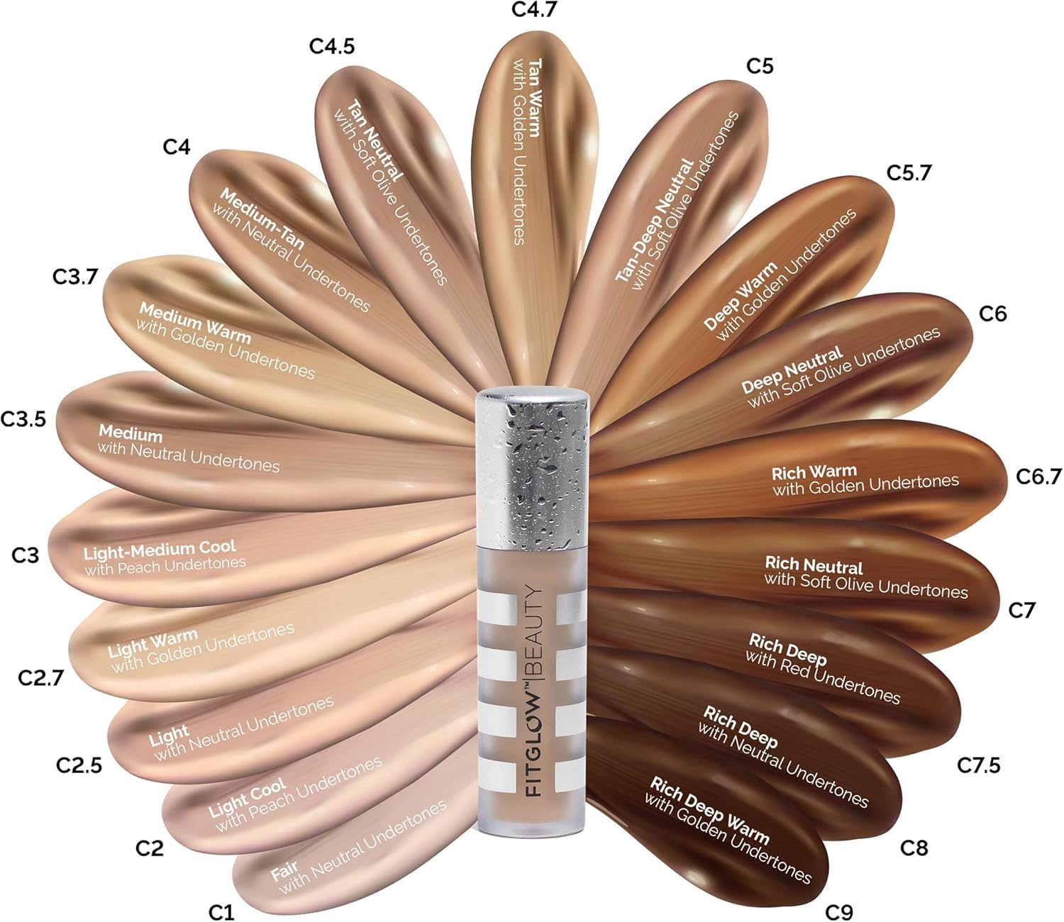 Close-up swatch matches neutral undertones for a natural finish.