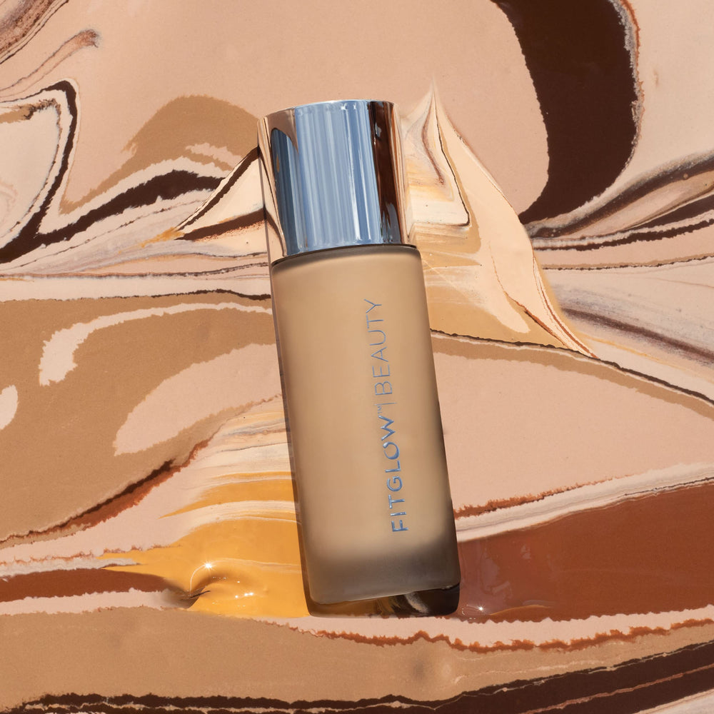 Fitglow Beauty Foundation+ packaging emphasizes vegan and clean beauty credentials