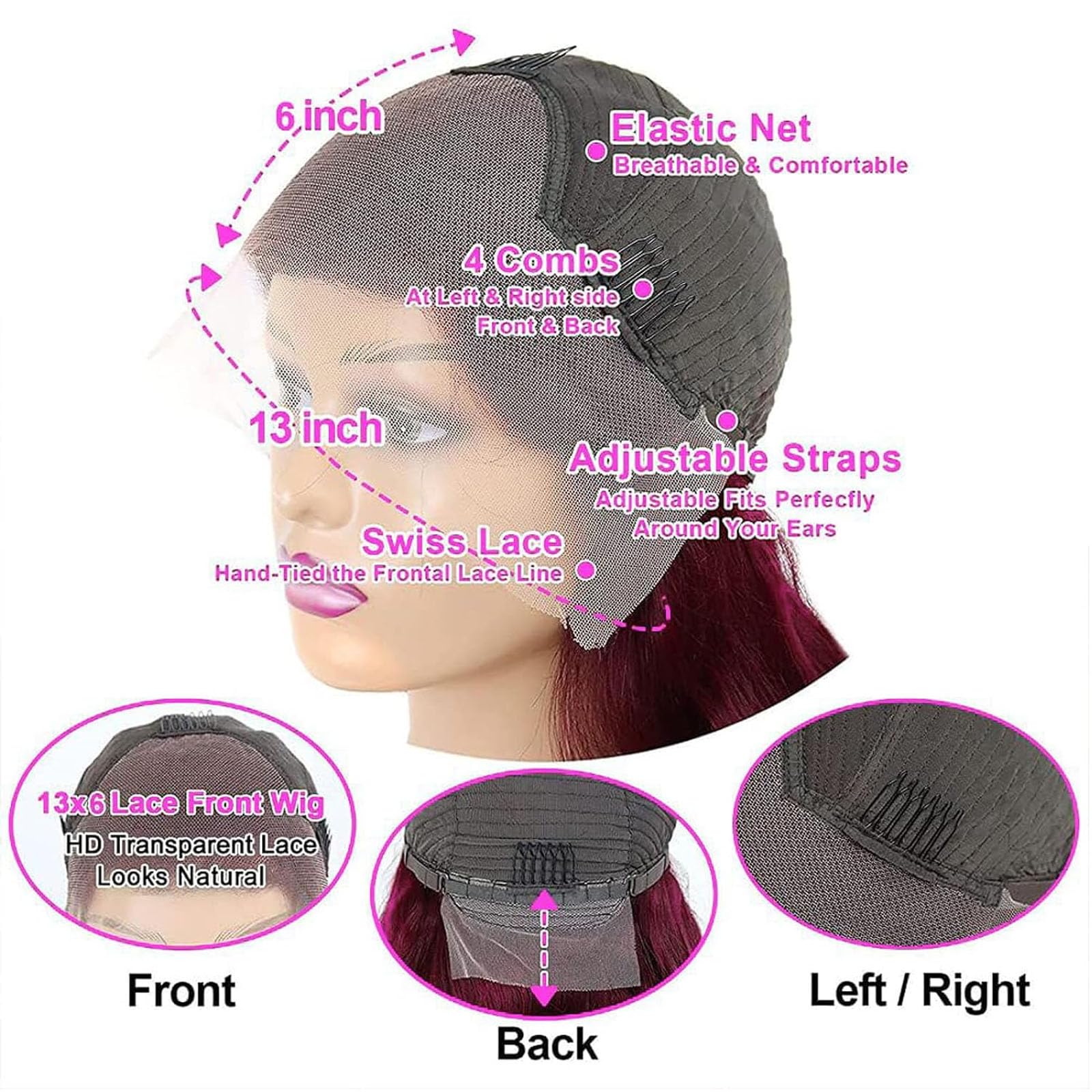 Fiumer medium cap with adjustable strap and four combs for secure fit.