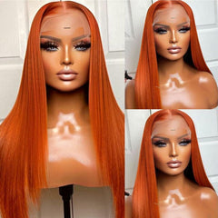 Fiumer ginger-orange wig cap detail with adjustable straps for secure wear.