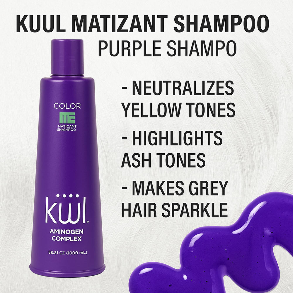 Five Brothers Kuuul Purple Shampoo color deposit action on hair strands for balanced tone.