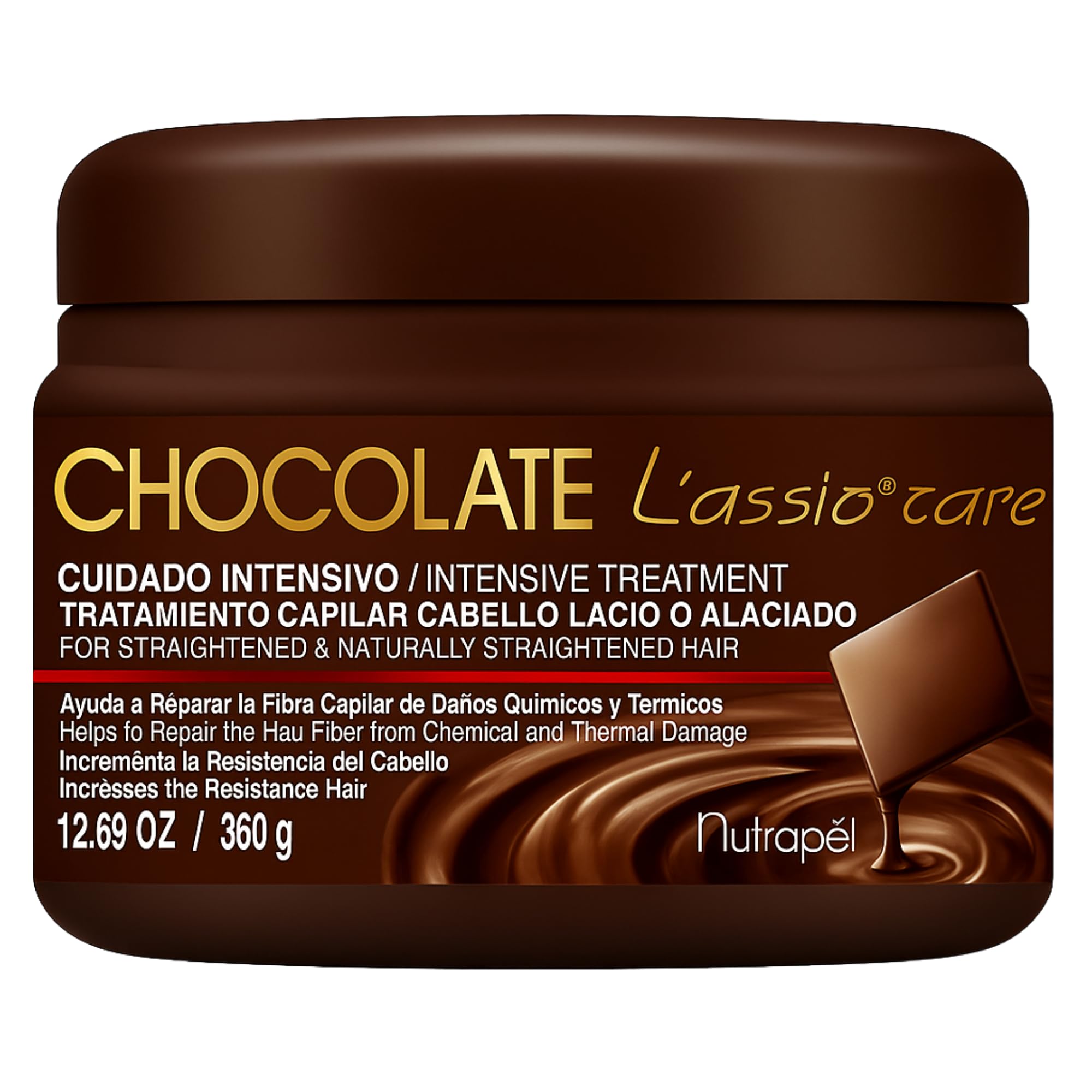 Five Brothers Nutrapel L’assio Care keratin bottle with chocolate infusion for premium conditioning.