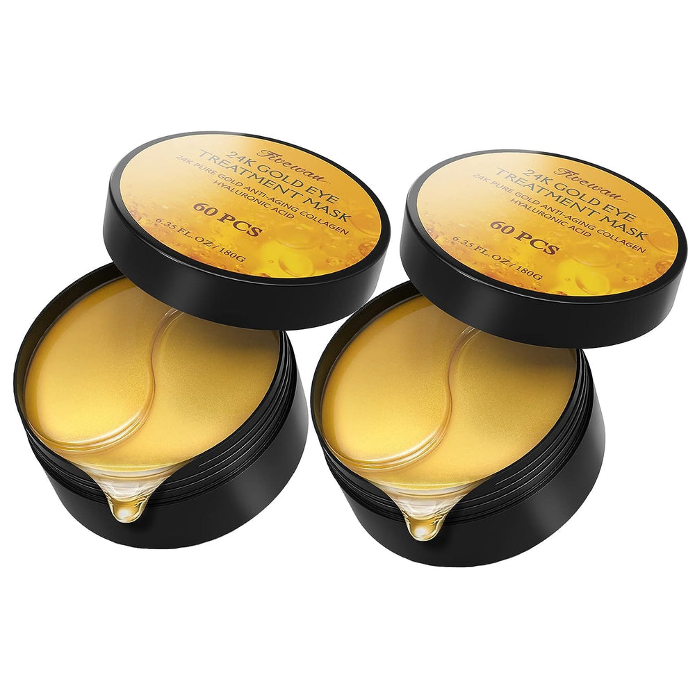Fivewan 24k gold under-eye patches pack with gold accents for calming hydration.