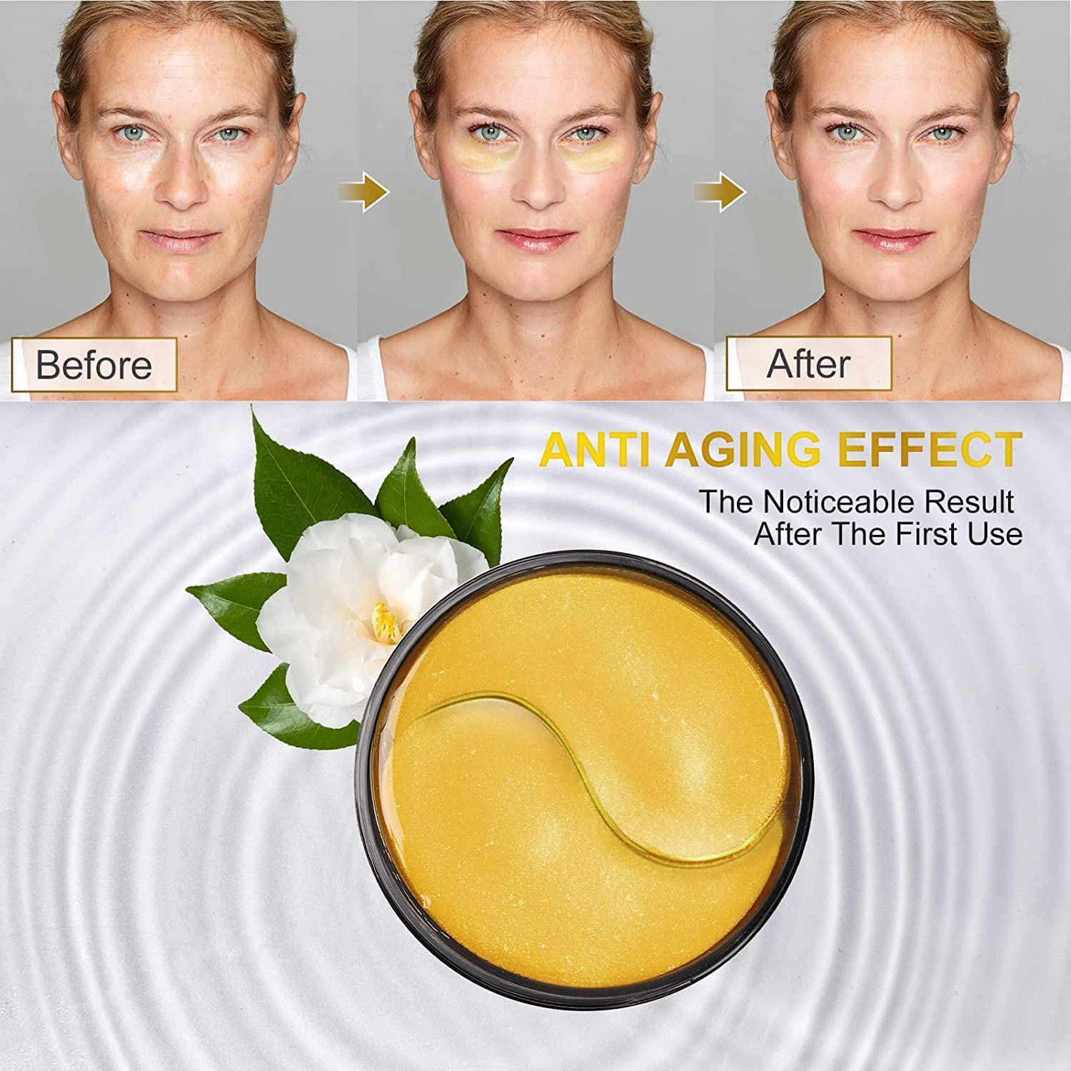 Fivewan gold-foil detail under-eye patch highlighting premium feel and soothing moisture.