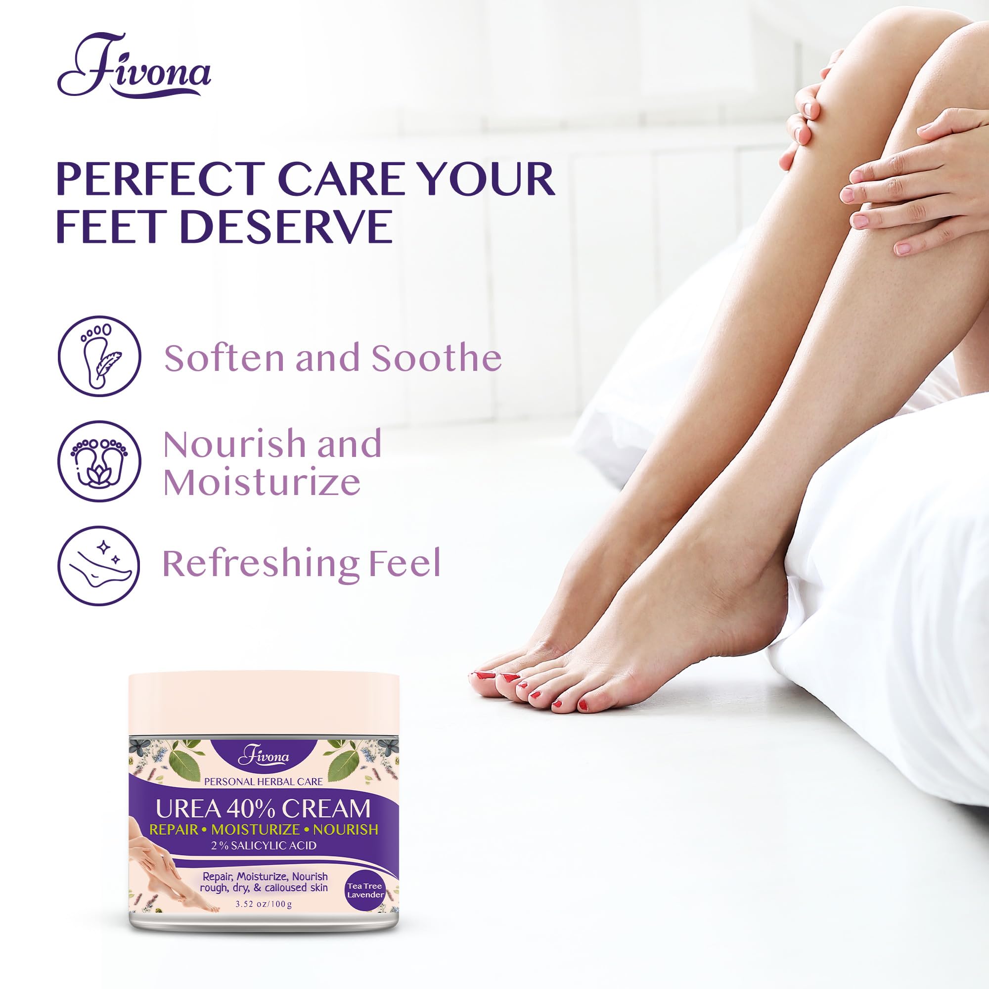FIVONA Foot Cream applied during routine care promotes comfortable dryness.