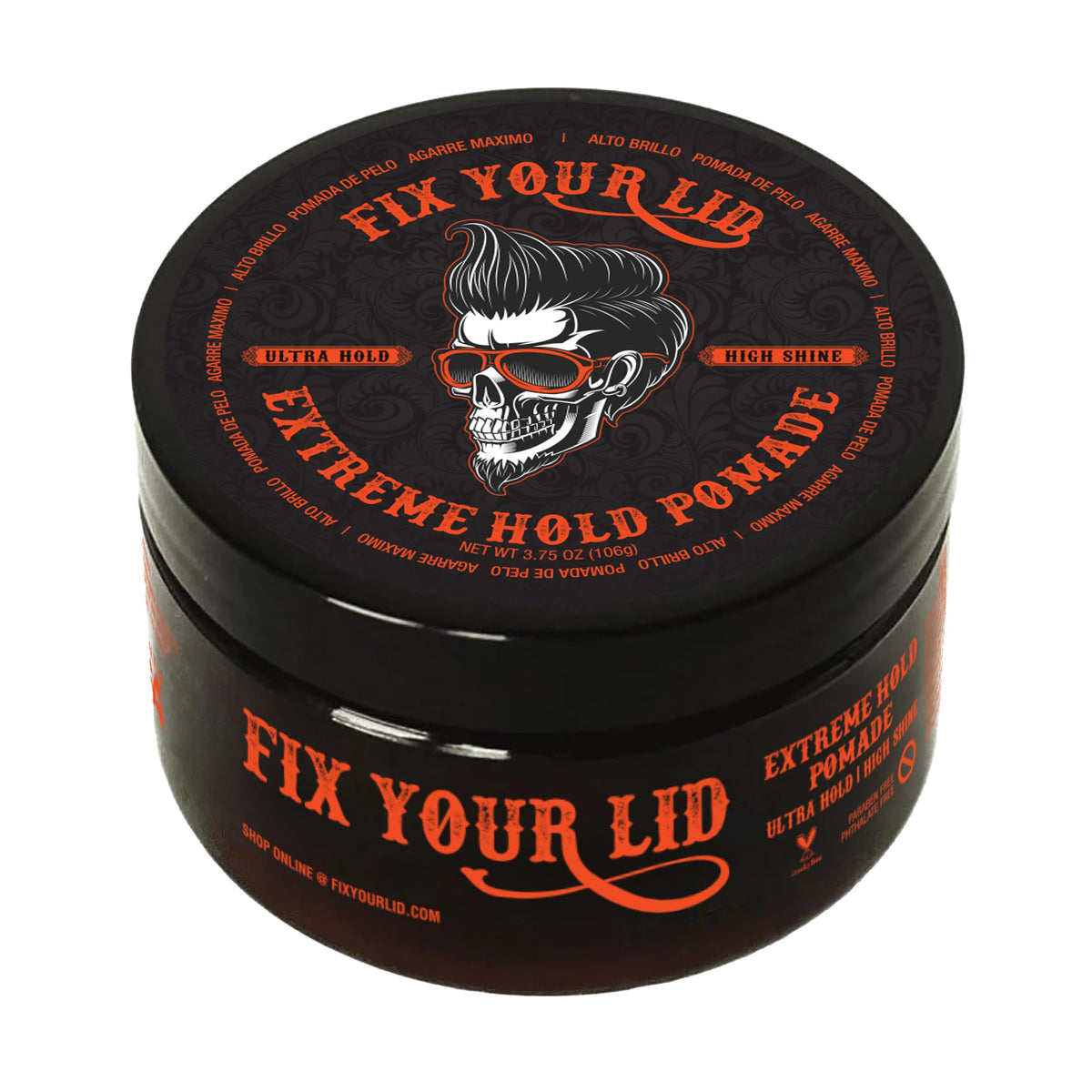 Fix Your Lid Extreme Hold pomade bottle shows powerful hold and easy rinse