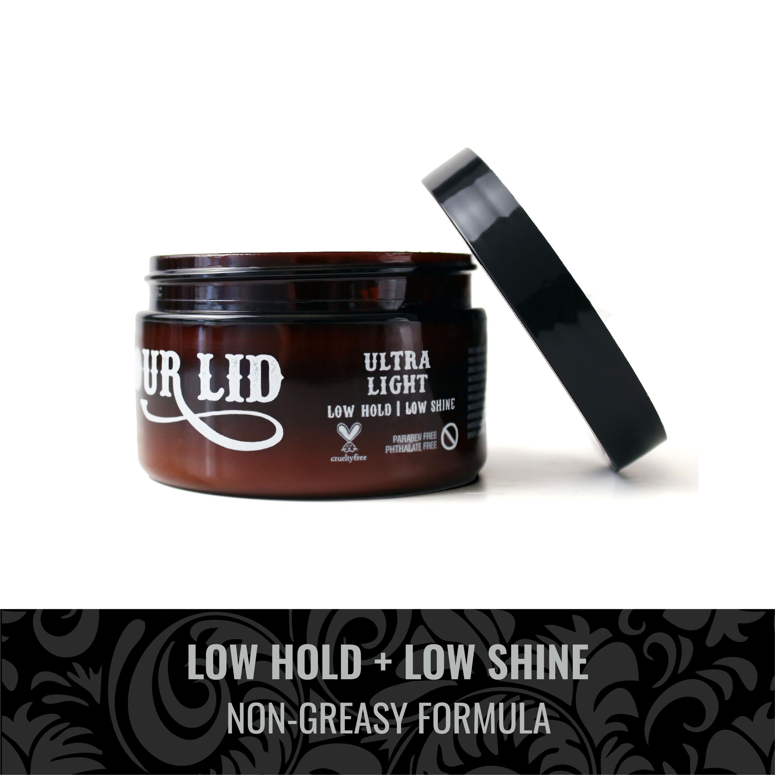 Fix Your Lid Ultra Light Pomade texture closeup highlights a soft matte finish
