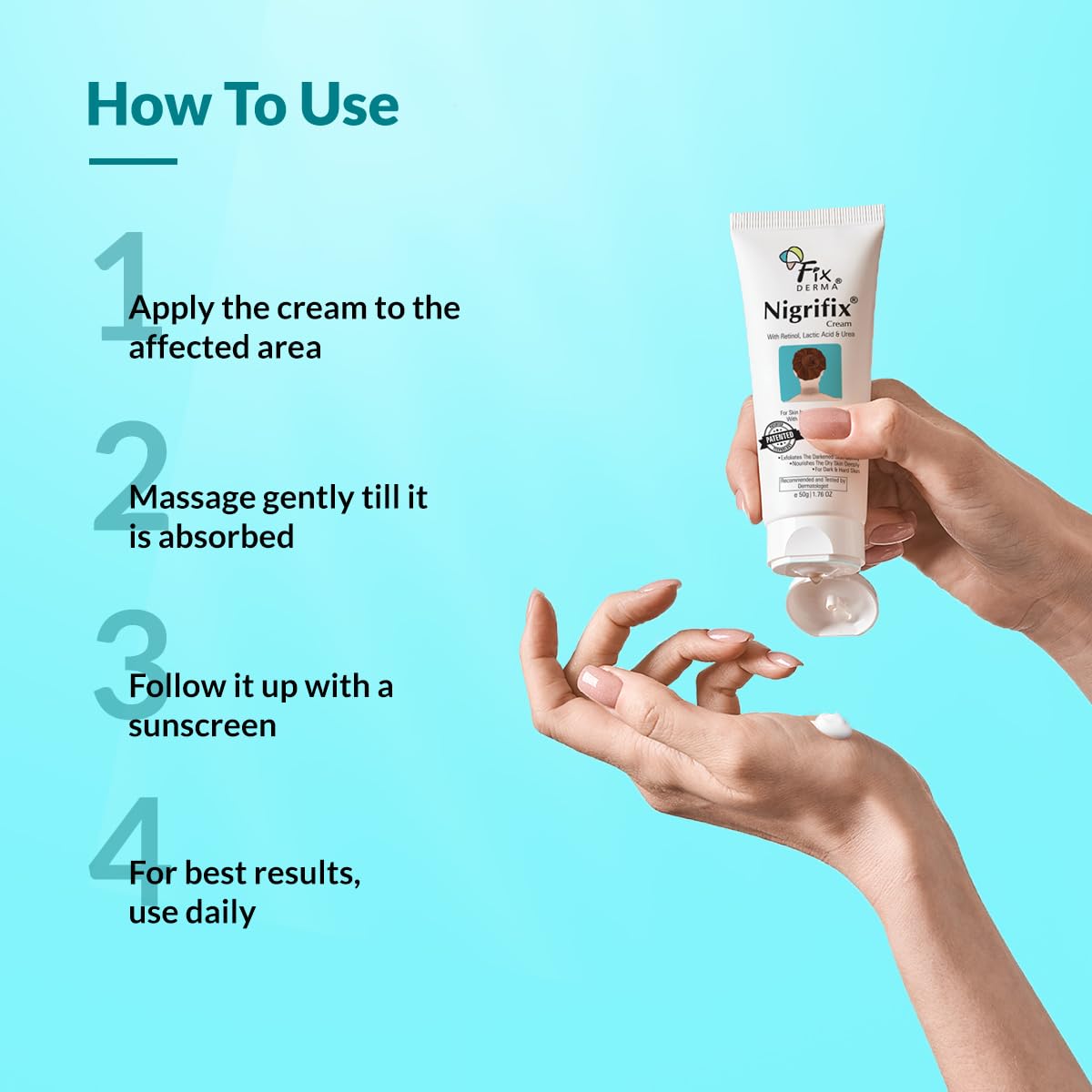 FIXDERMA Nigrifix Cream bottle-side-view showing compact packaging
