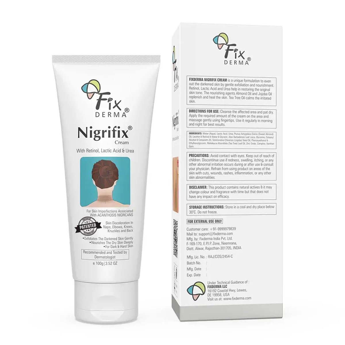 FIXDERMA Nigrifix Cream ingredients-retinol-lactic-acid for gentle exfoliation