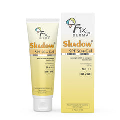 Fixderma Shadow SPF 50+ Gel on fingertips applying to the face for light, non-greasy protection