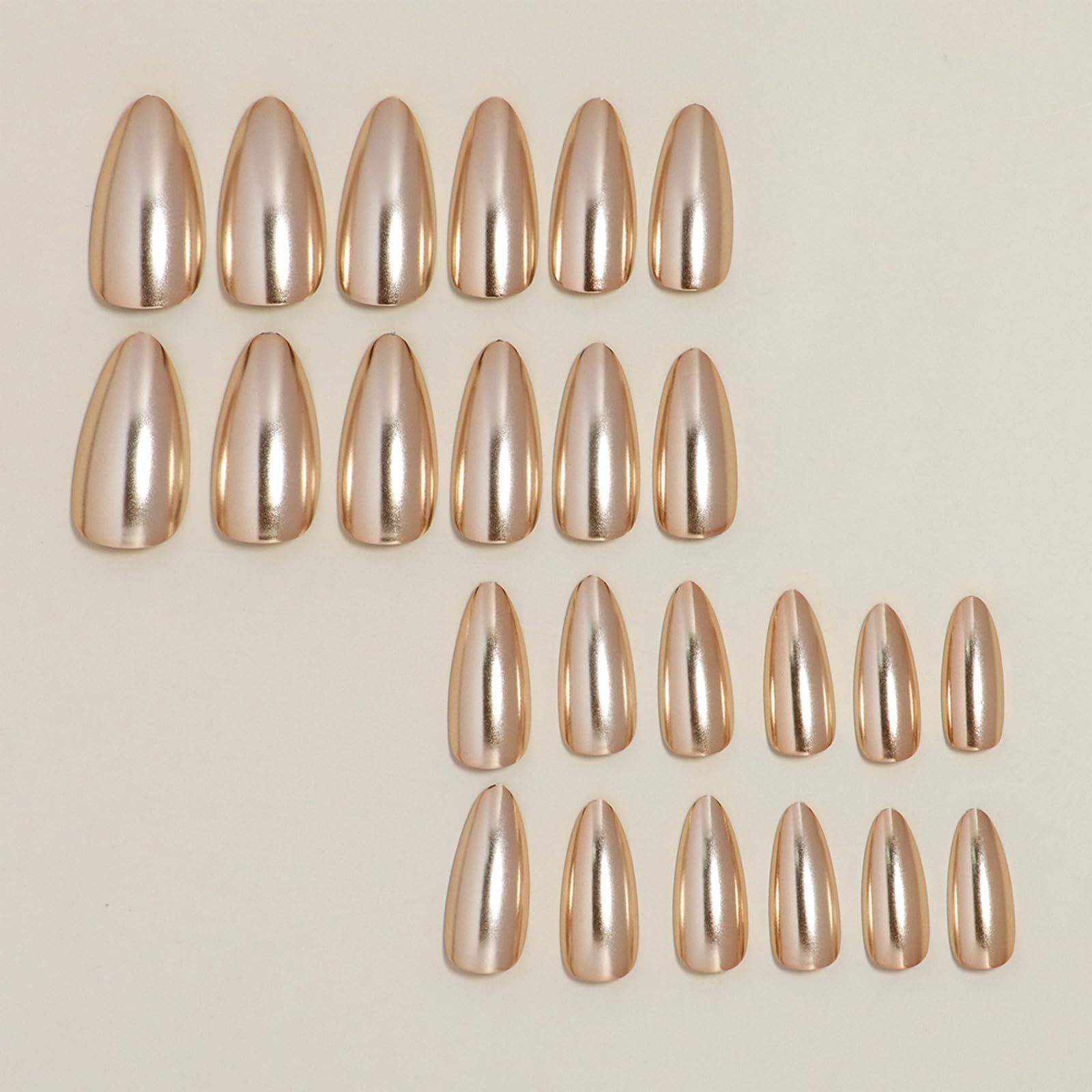 FJSMTOPl chrome metallic finish press-on nails for easy, lasting shine.