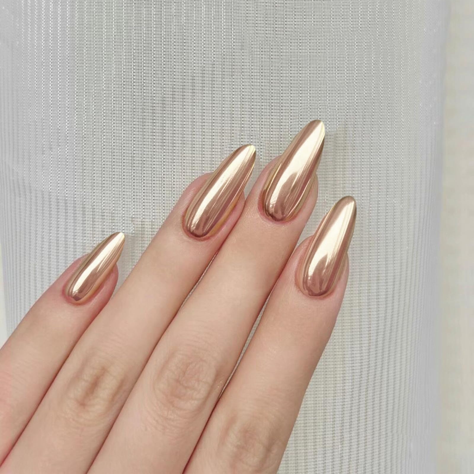 FJSMTOPl gold press-on nails almond medium for quick salon-style at-home manicure.