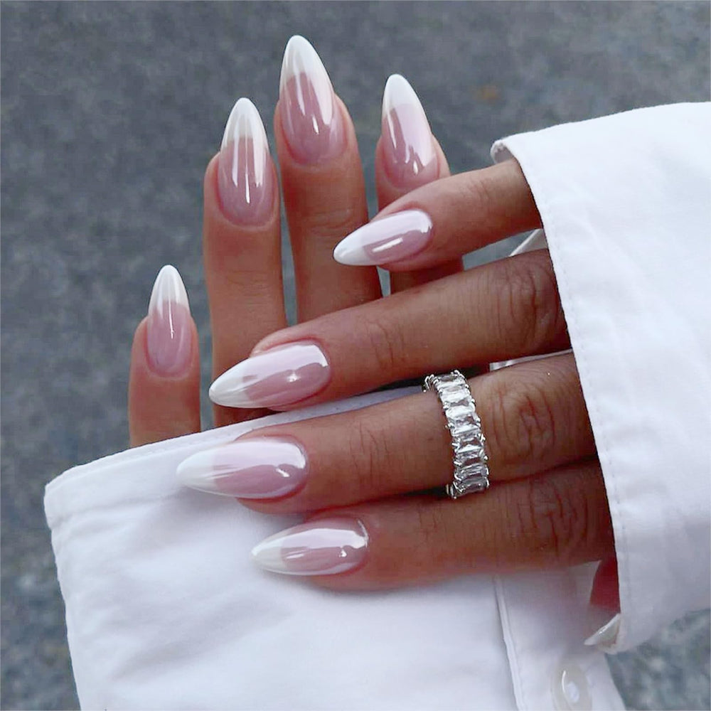 FJSMTOPl almond French tip press-on nails for at‑home salon look