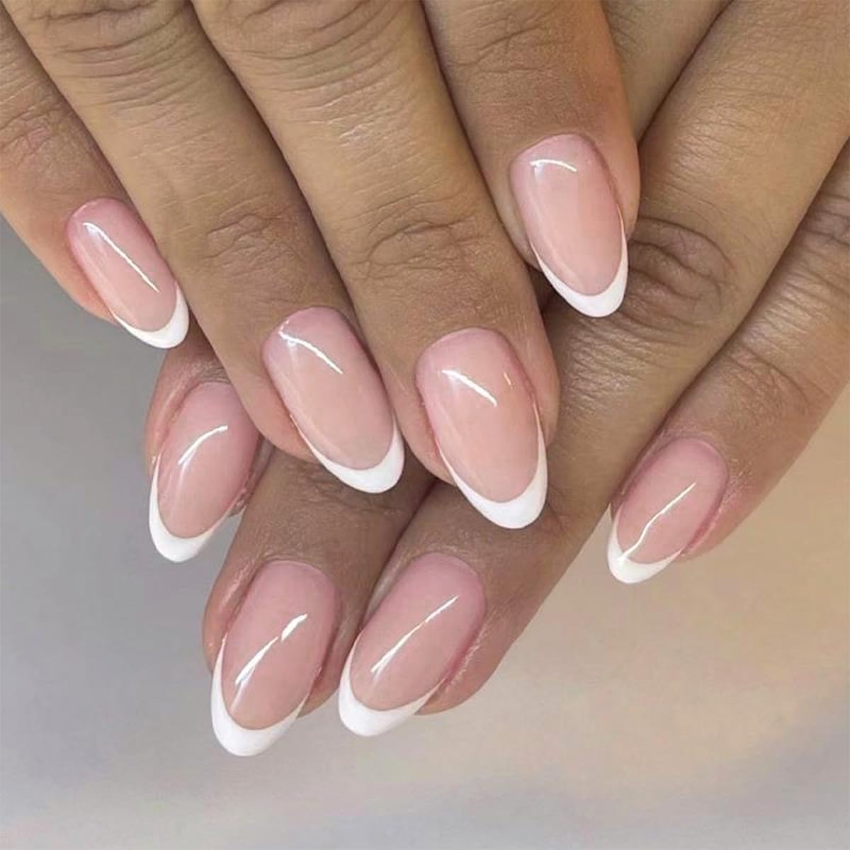 FJSMTOPl press on nails with white French tip for salon-like at-home manicure