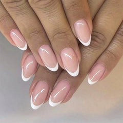 FJSMTOPl press on nails with white French tip for salon-like at-home manicure