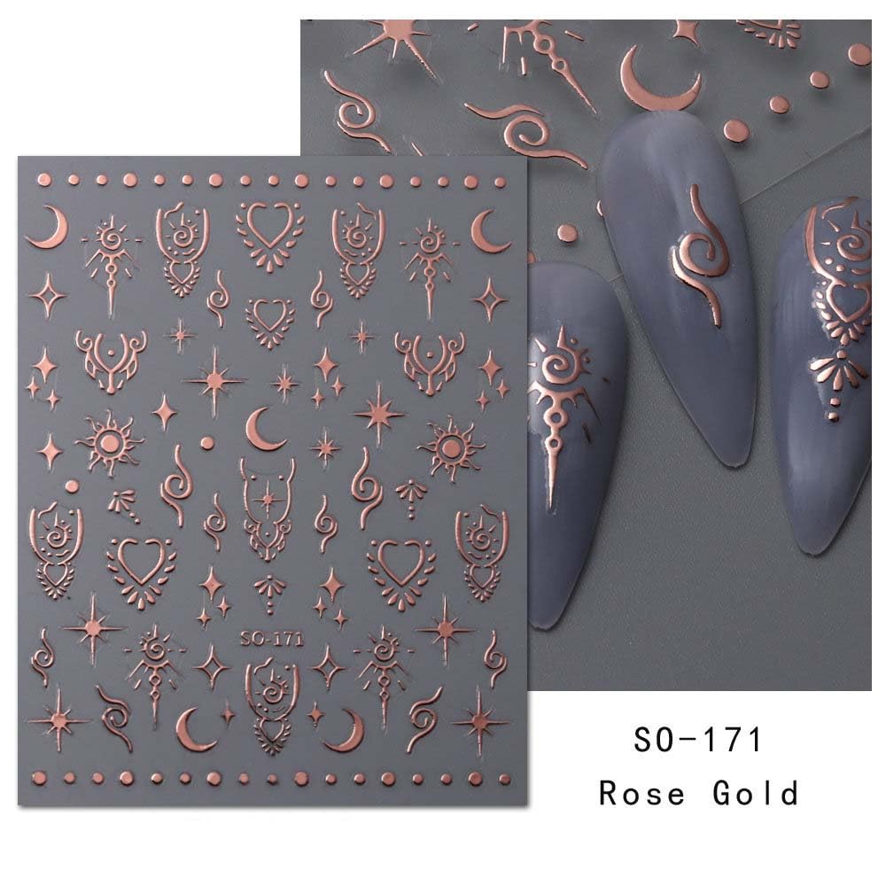 FJSMTOPl Silver moon rose decals add subtle elegance to nails