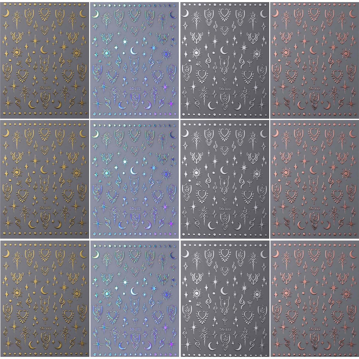 FJSMTOPl Sun Star nail art stickers with holographic shine for stylish nails