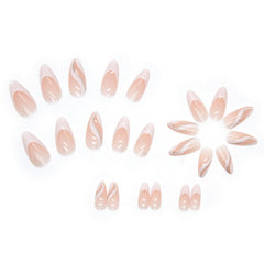 FJSMTOPL glossy white French tip close up with glitter swirl detail