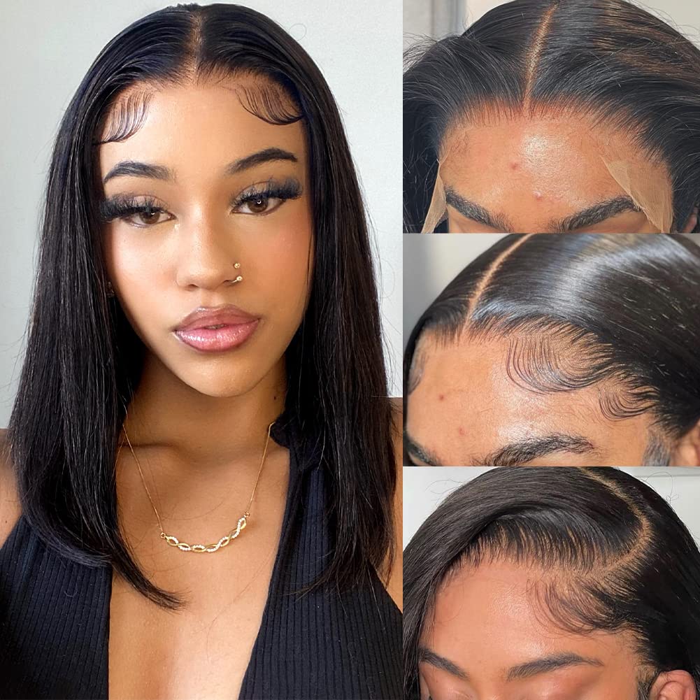 Flady 14-inch bob wig with 13x4 HD lace front, full view showing natural scalp blend.