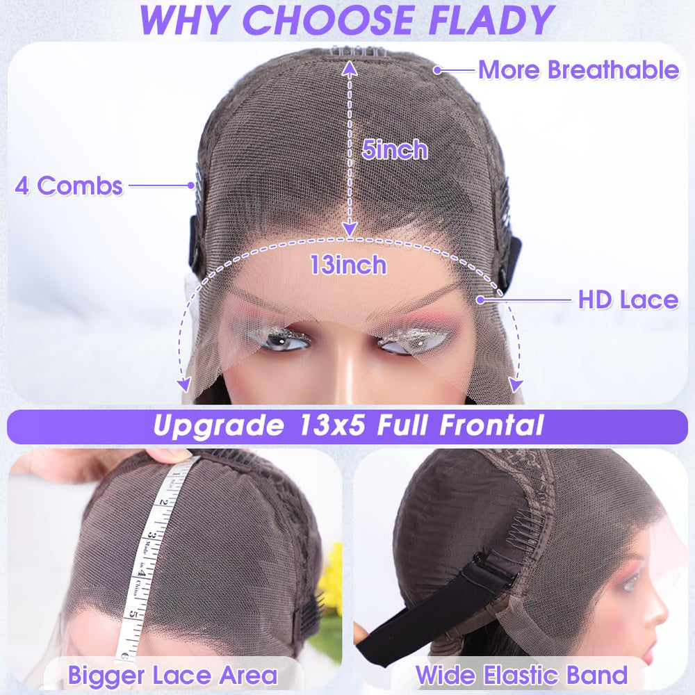 Flady 180% density straight wig ready for versatile looks and styling.