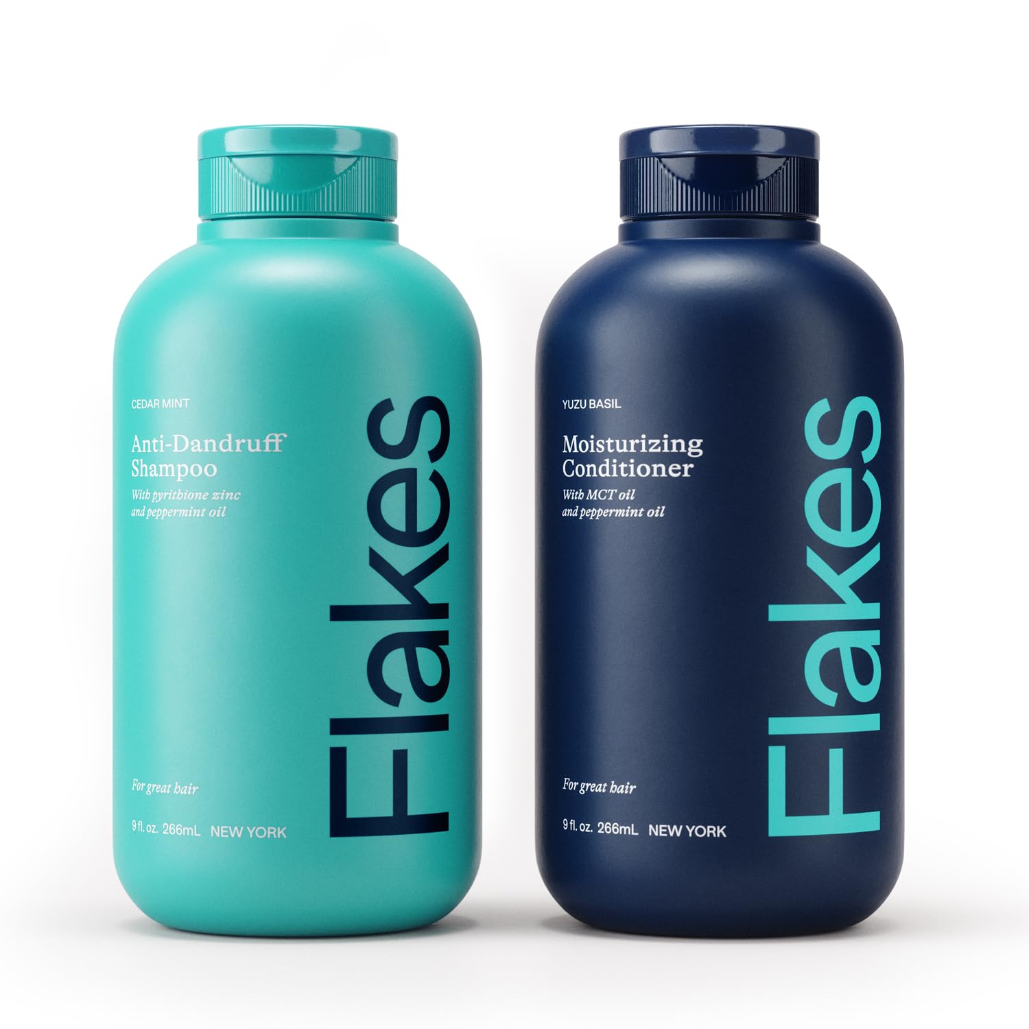 Flakes anti-dandruff shampoo bottle pouring for refreshing scalp care.