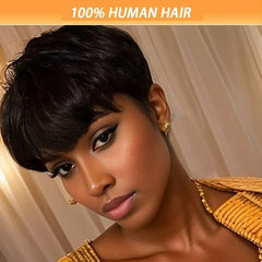 Flandi Pixie Cut Wig curl-ready view suggests styling versatility for parties.