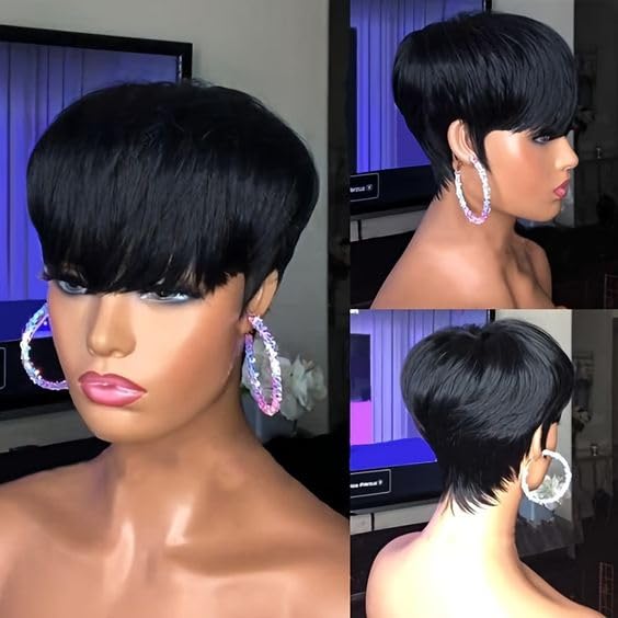 Close-up texture of Flandi Pixie Cut Wig shows soft hair and natural sheen for everyday wear.