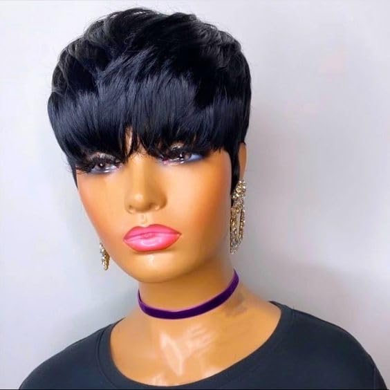 Flandi Pixie Cut Wig side view, sleek silhouette and movement.