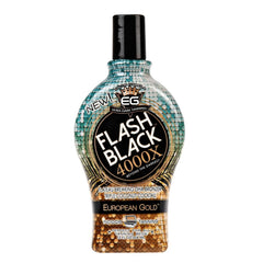 Flash Black European Gold 4000X bottle-front showing premium indoor tanning lotion for even color