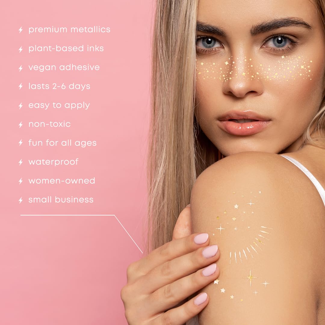 Flash Tattoos festival look application, quick sparkle for concerts.