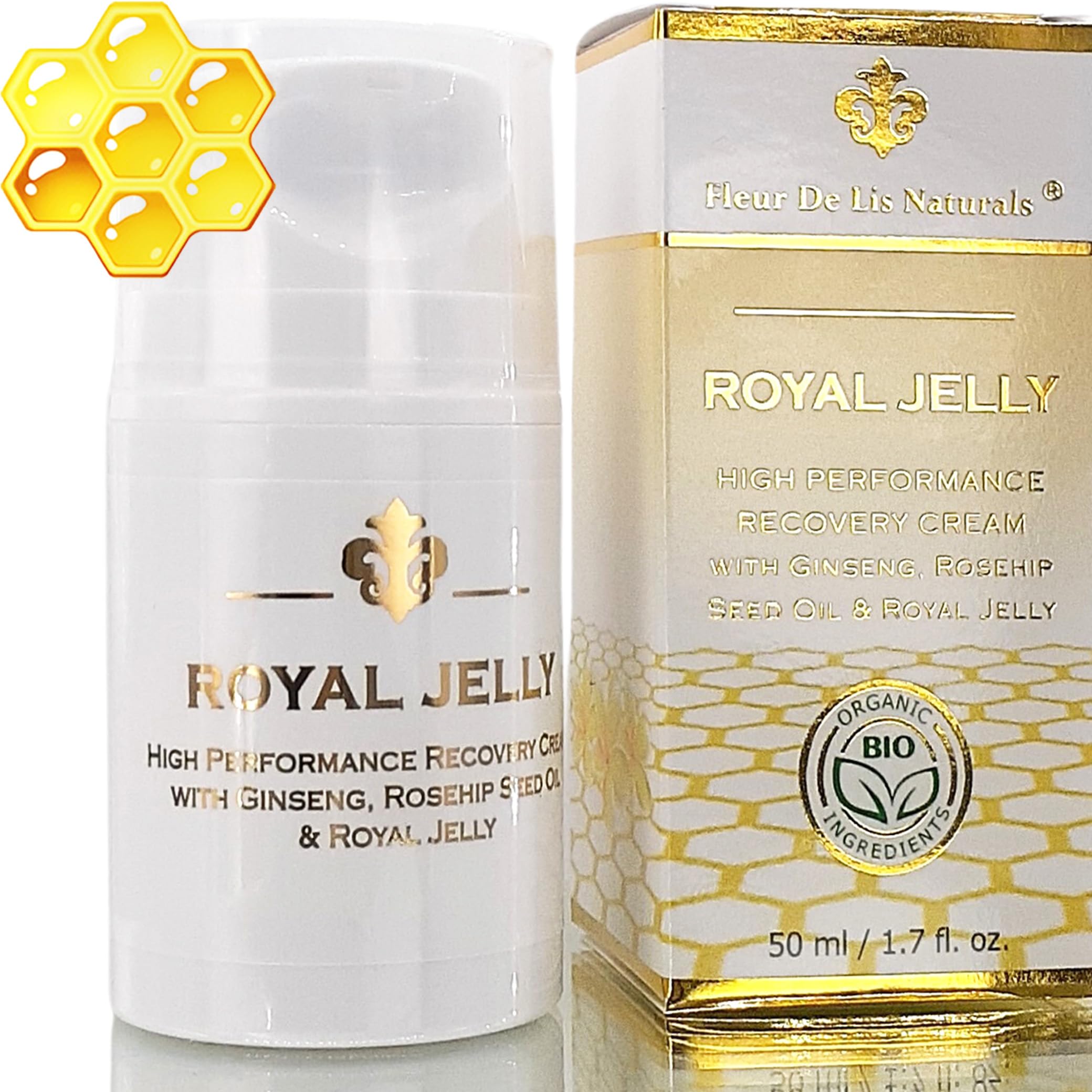 Fleur De Lis Naturals face cream with royal jelly jar close-up for hydration