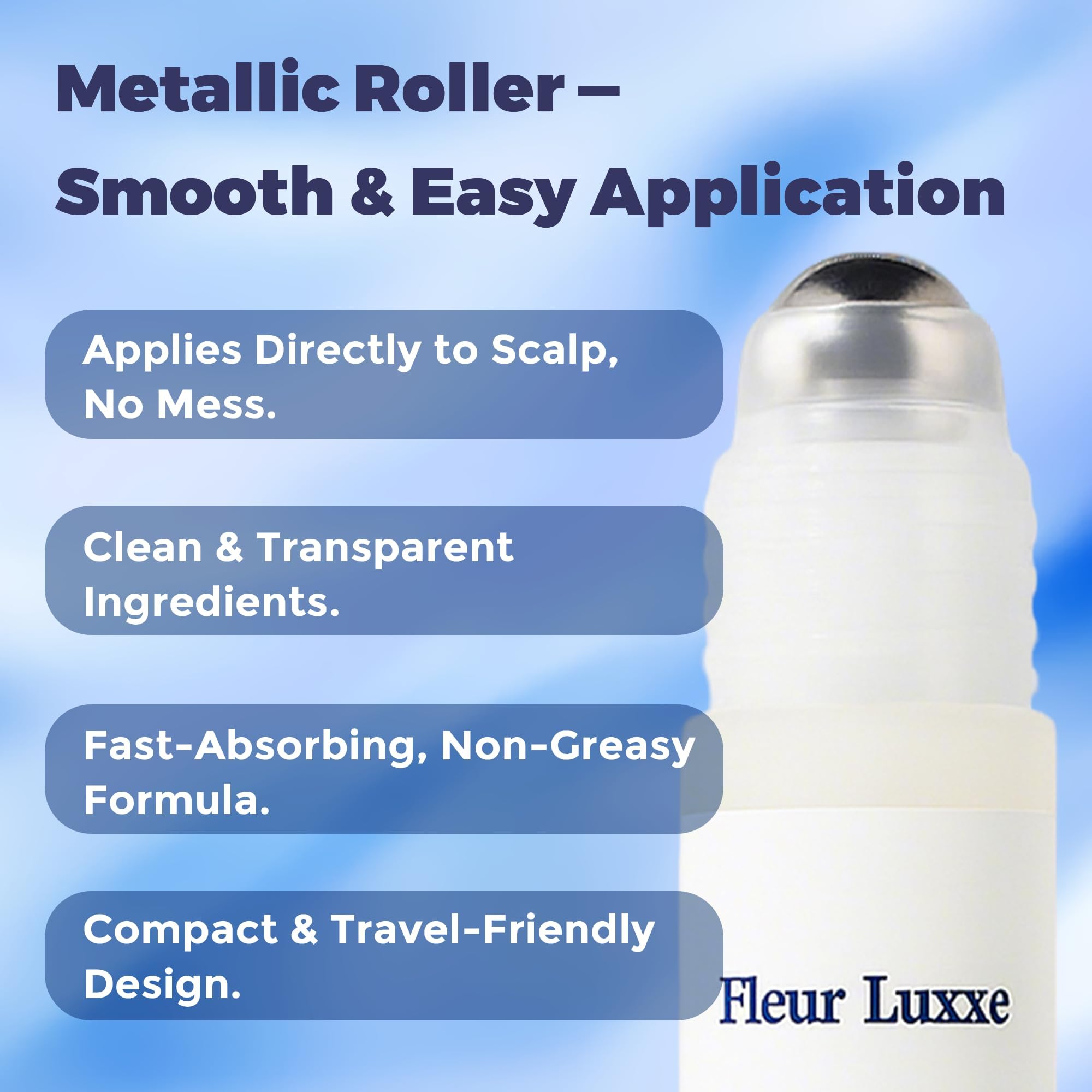Fleur Luxxe Rosemary Serum Roll-On application close-up for easy, mess-free daily use